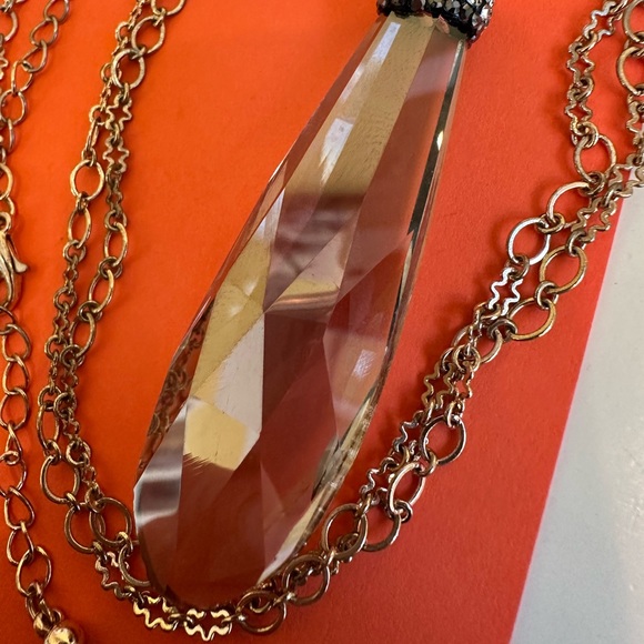Pendant Necklace EUC Gold Chain-Heavy faceted smoky Crystal Capoed Glass + Pearl - Picture 5 of 5